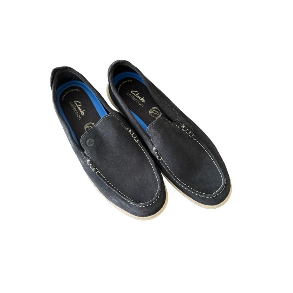 Clarks Flexway Step Navy Suede Loafers Slip On Comfort Casual Shoes Men's 10.5